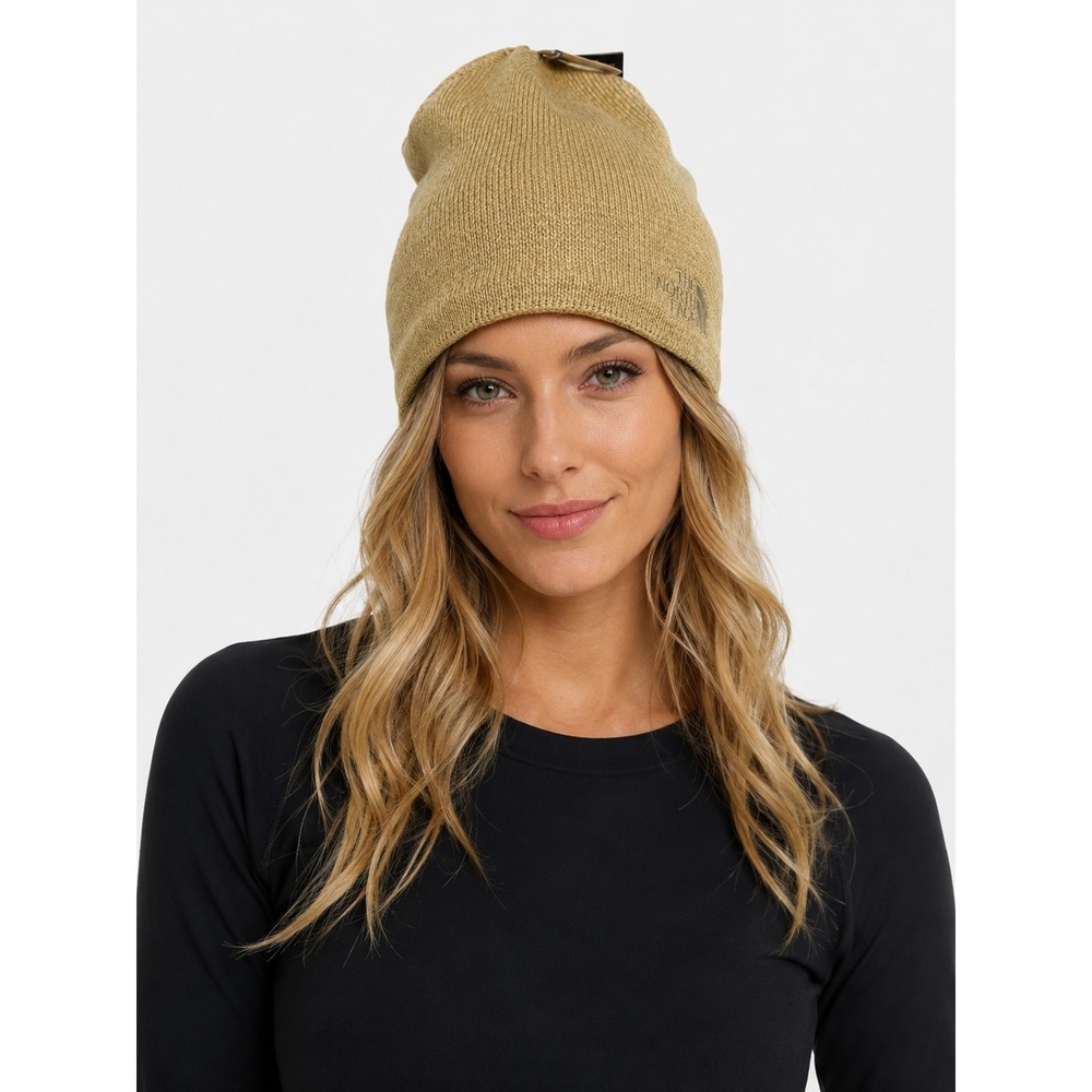 The North Face Jim Beanie Khaki Stone Heather Wool Blend Fleece Lined NWT New